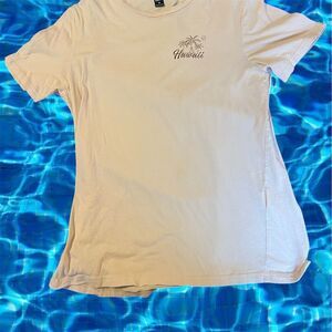 Women's Beige Graphic T-Shirt Medium Hawaii Positive Vibes Optimism Tropical